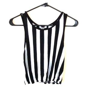 Black and white striped tank blouse with back slit